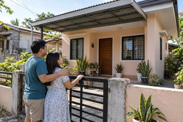AI-generated scene of a couple outside a modest neighborhood house in the Philippines